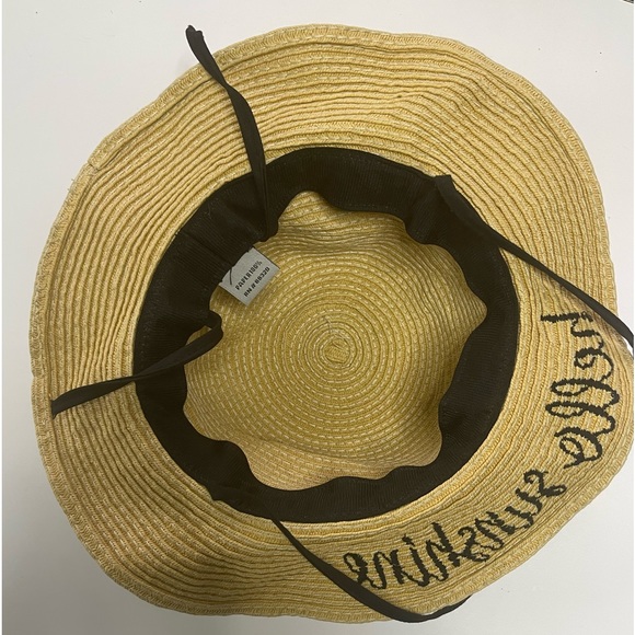 C.C kid’s Weaved  Beach Embroidered Quote Floppy Brim Sun Hat hello sunshine - Picture 4 of 4